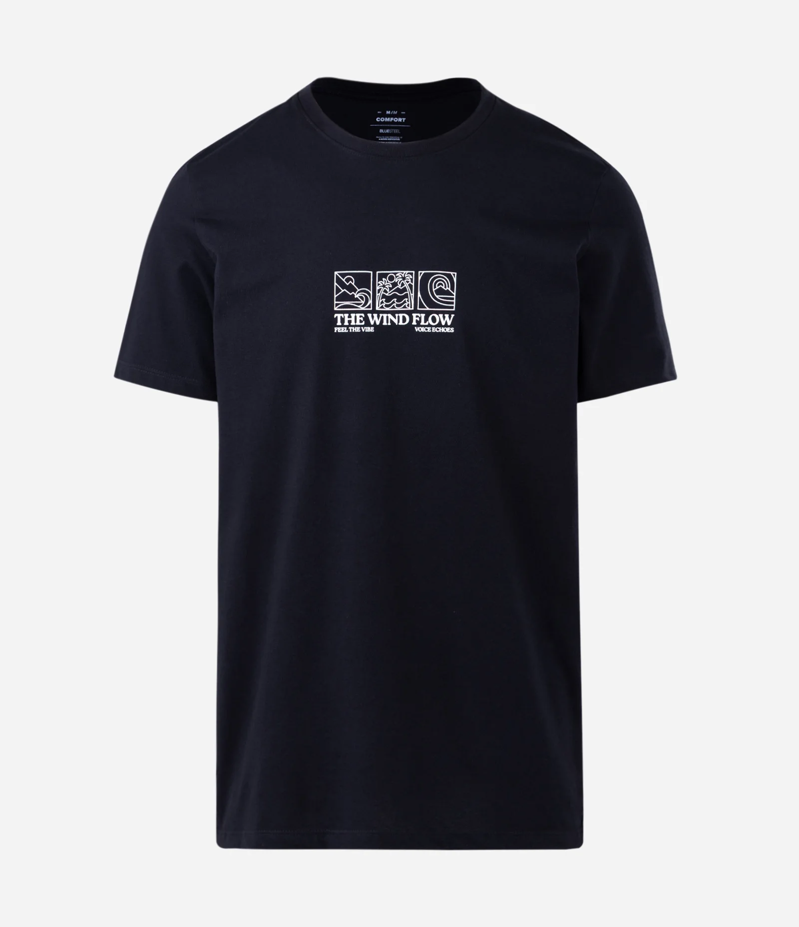 Camiseta Regular Manga Curta em Algodão com Lettering e Ícones Preto 1