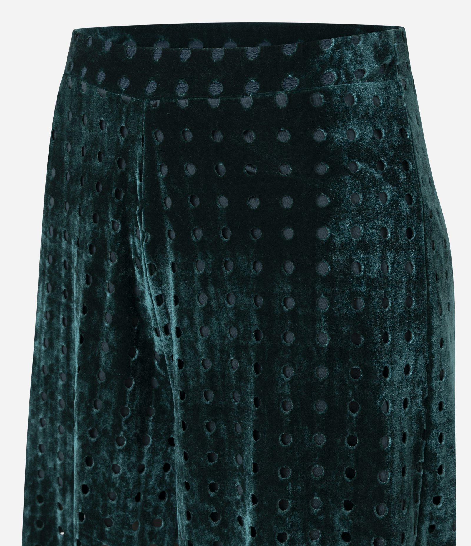 Calça Reta Cintura Baixa em Veludo com Furinhos Verde Escuro 2