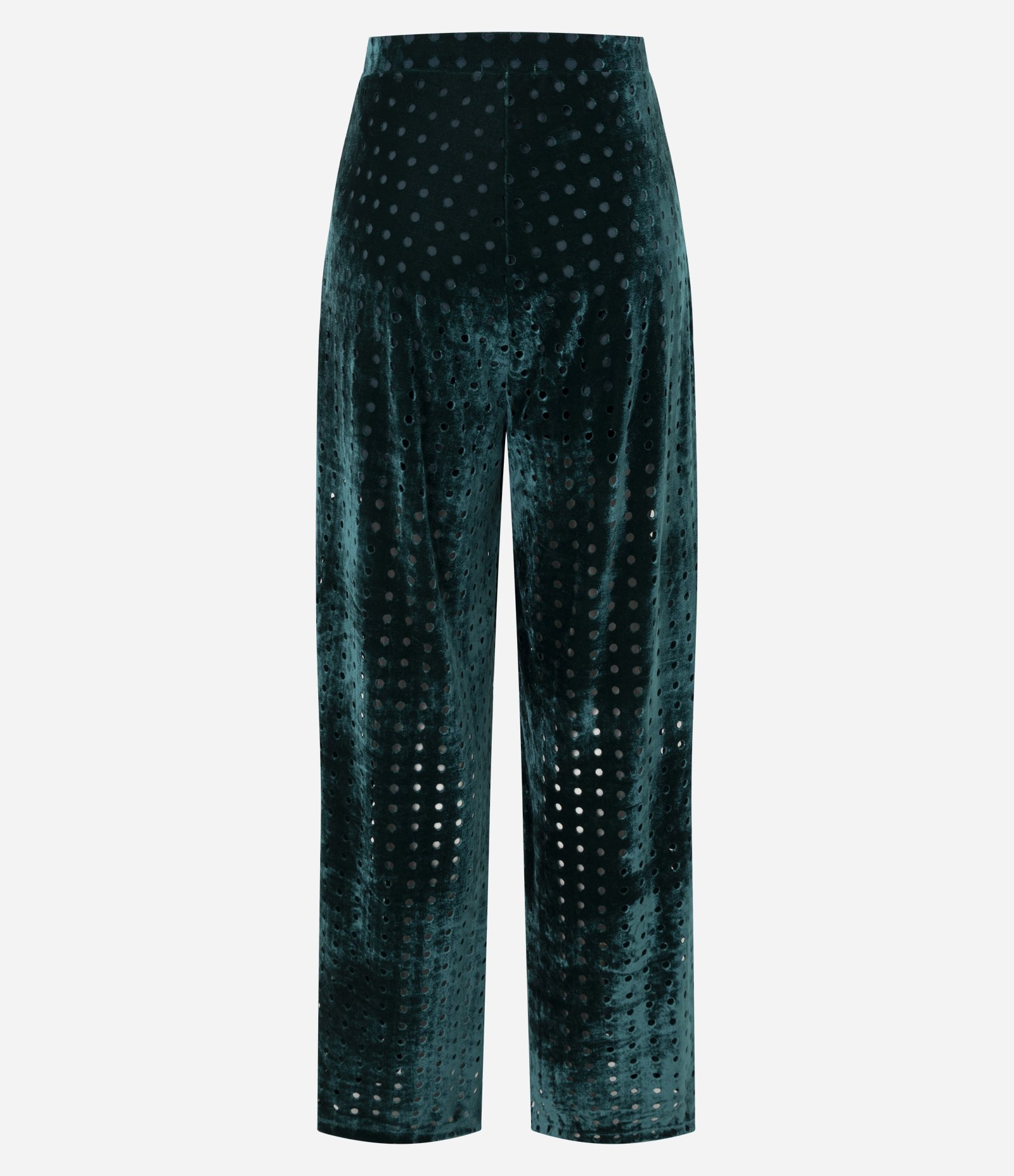 Calça Reta Cintura Baixa em Veludo com Furinhos Verde Escuro 3