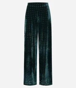 Calça Reta Cintura Baixa em Veludo com Furinhos