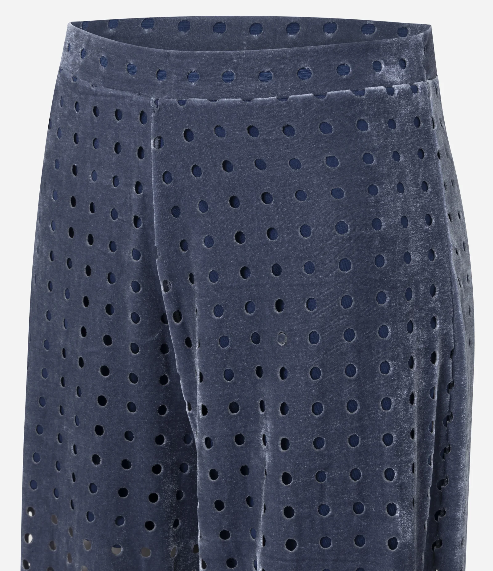 Calça Reta Cintura Baixa em Veludo com Furinhos Azul Acinzentado 2