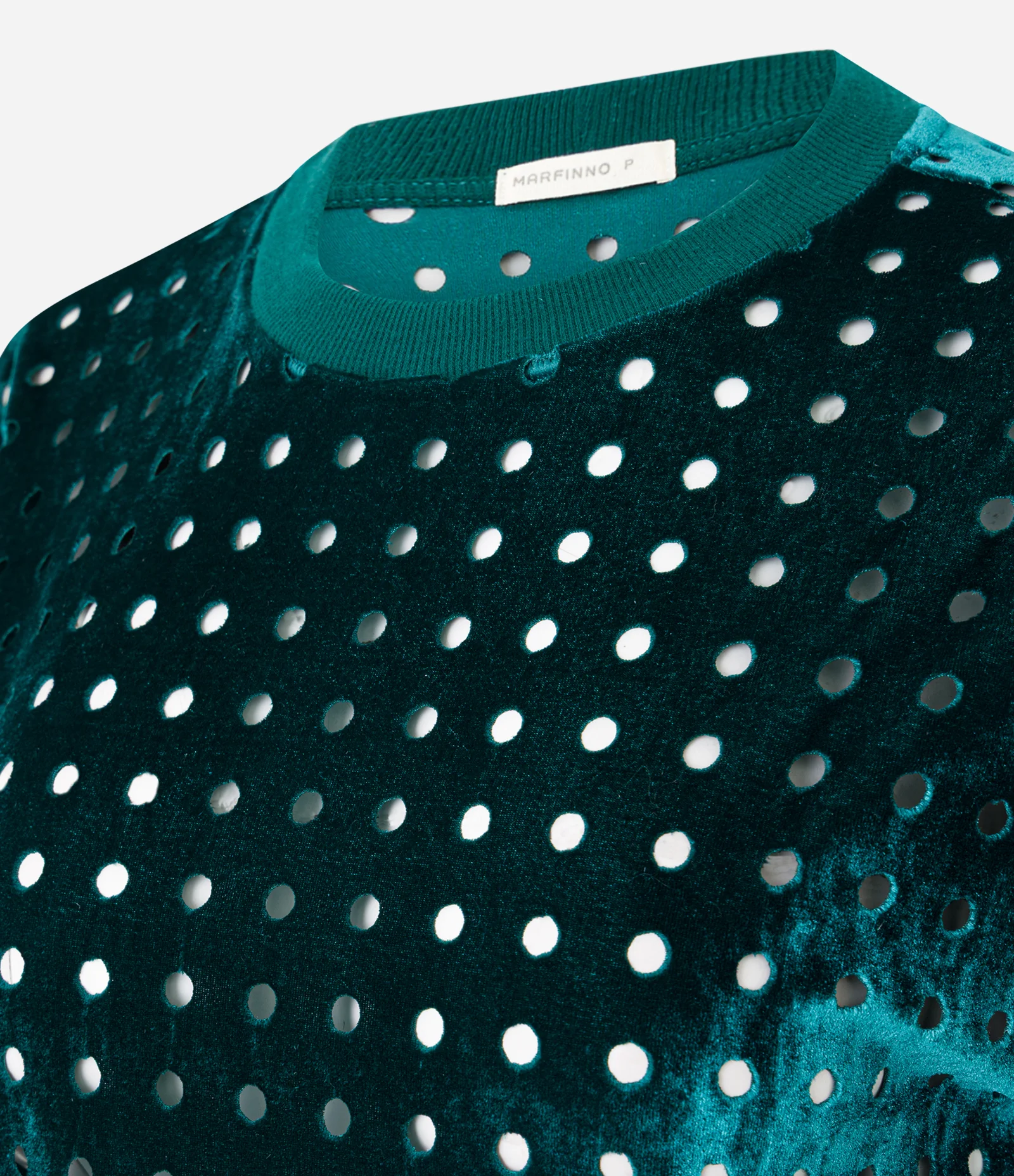 Blusa em Veludo com Gola Redondo e Furinhos Verde 2