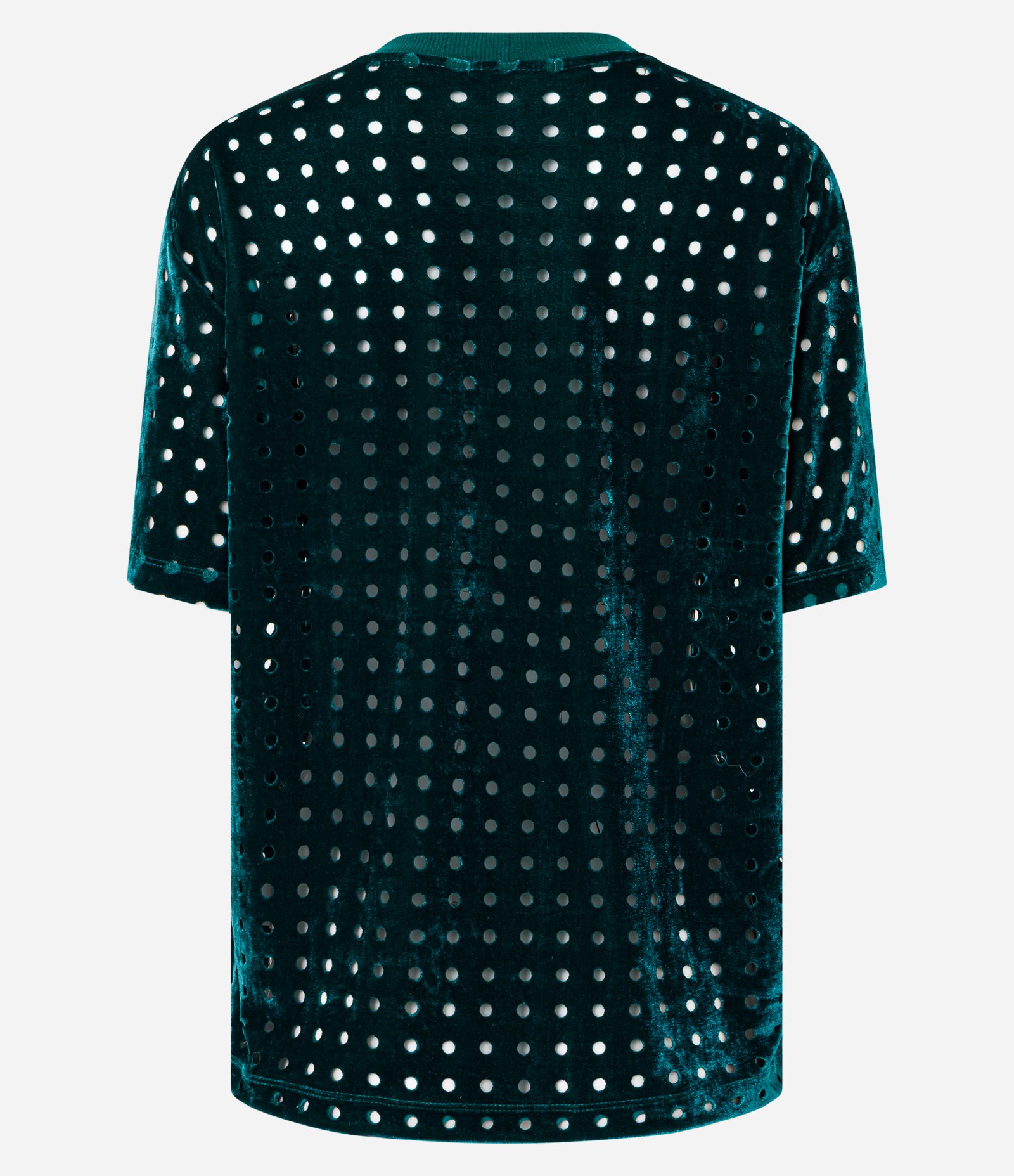 Blusa em Veludo com Gola Redondo e Furinhos Verde 3