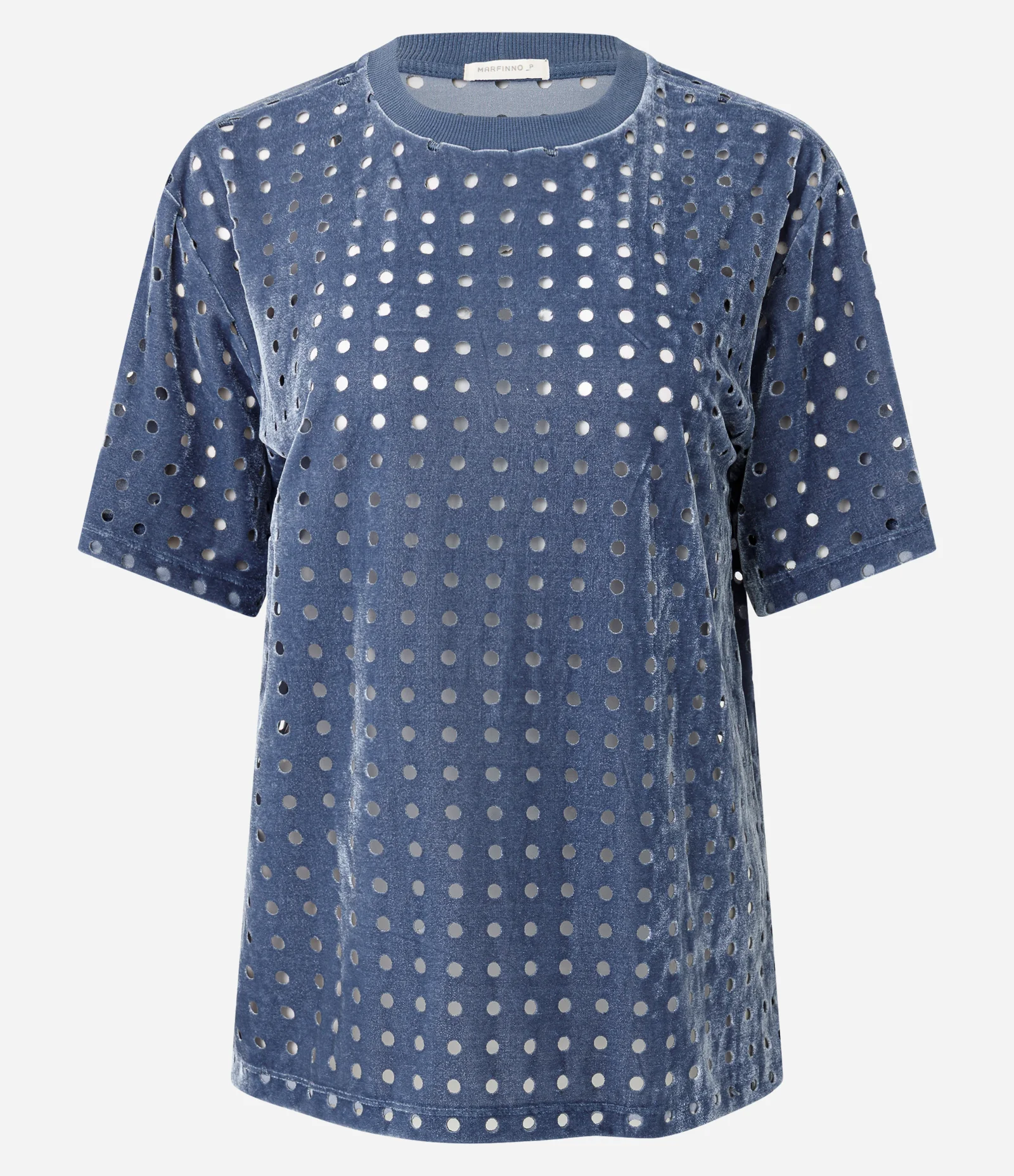 Blusa em Veludo com Gola Redondo e Furinhos Azul 1