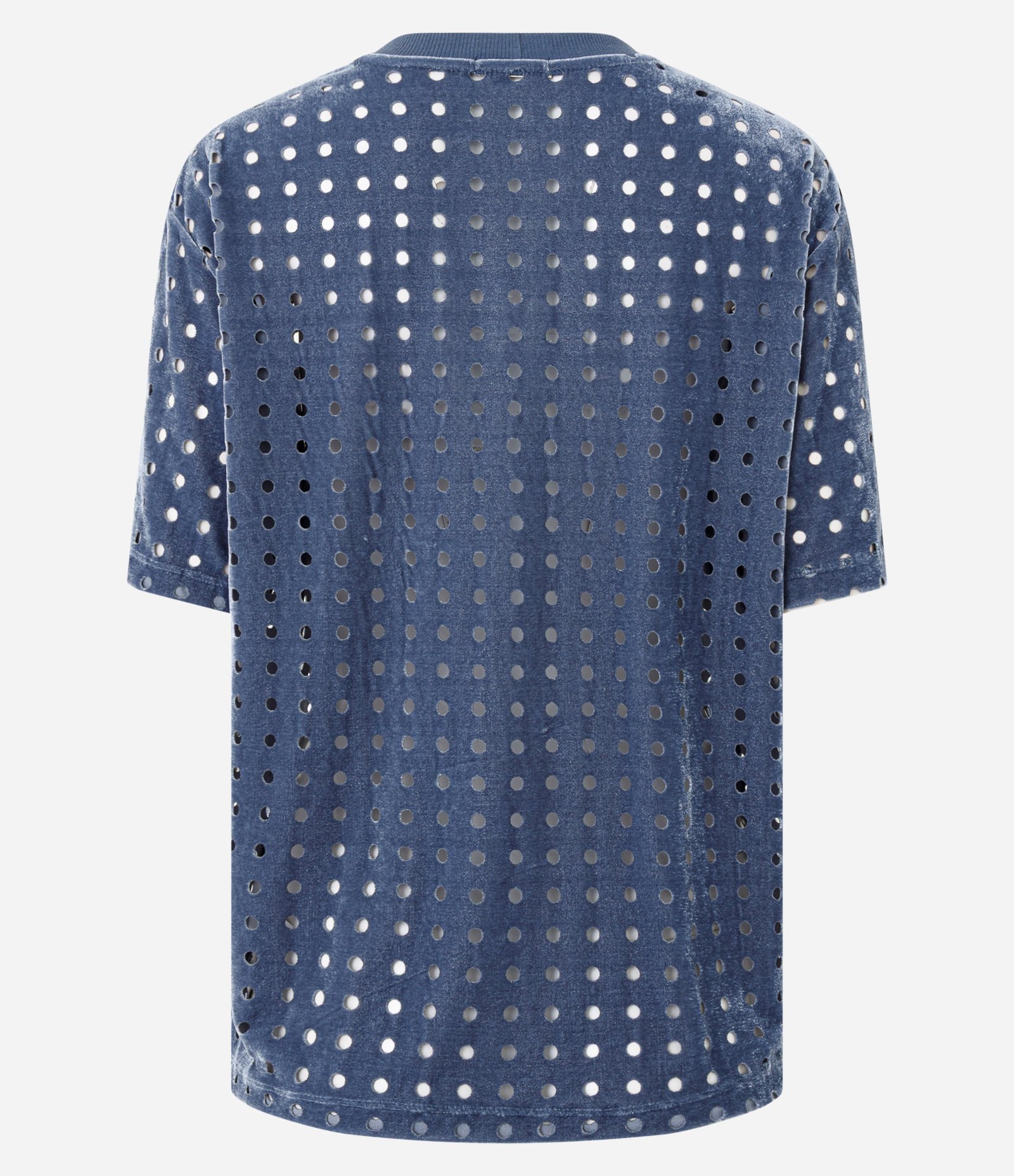 Blusa em Veludo com Gola Redondo e Furinhos Azul 3