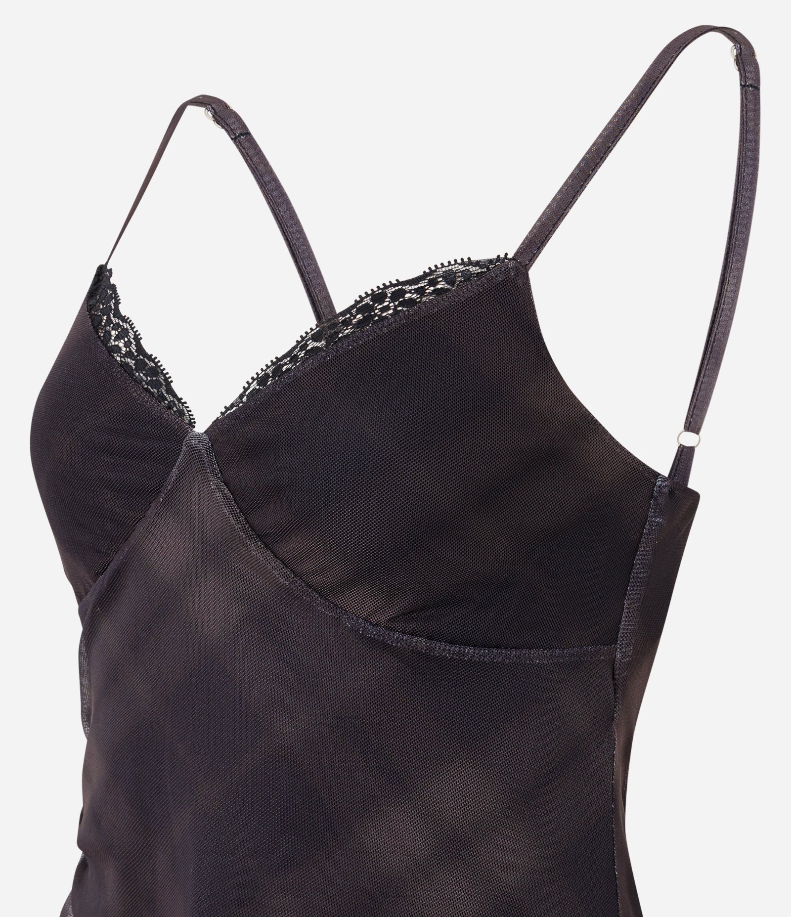 Vestido Midi em Tule Xadrez com Barra Assimétrica Marrom 2