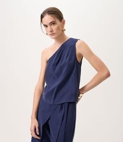 Blusa Um Ombro Só em Viscose com Prega