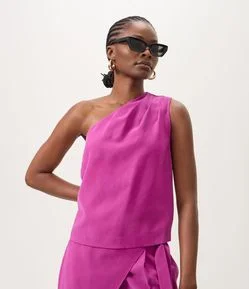 Blusa Um Ombro Só em Viscose com Prega