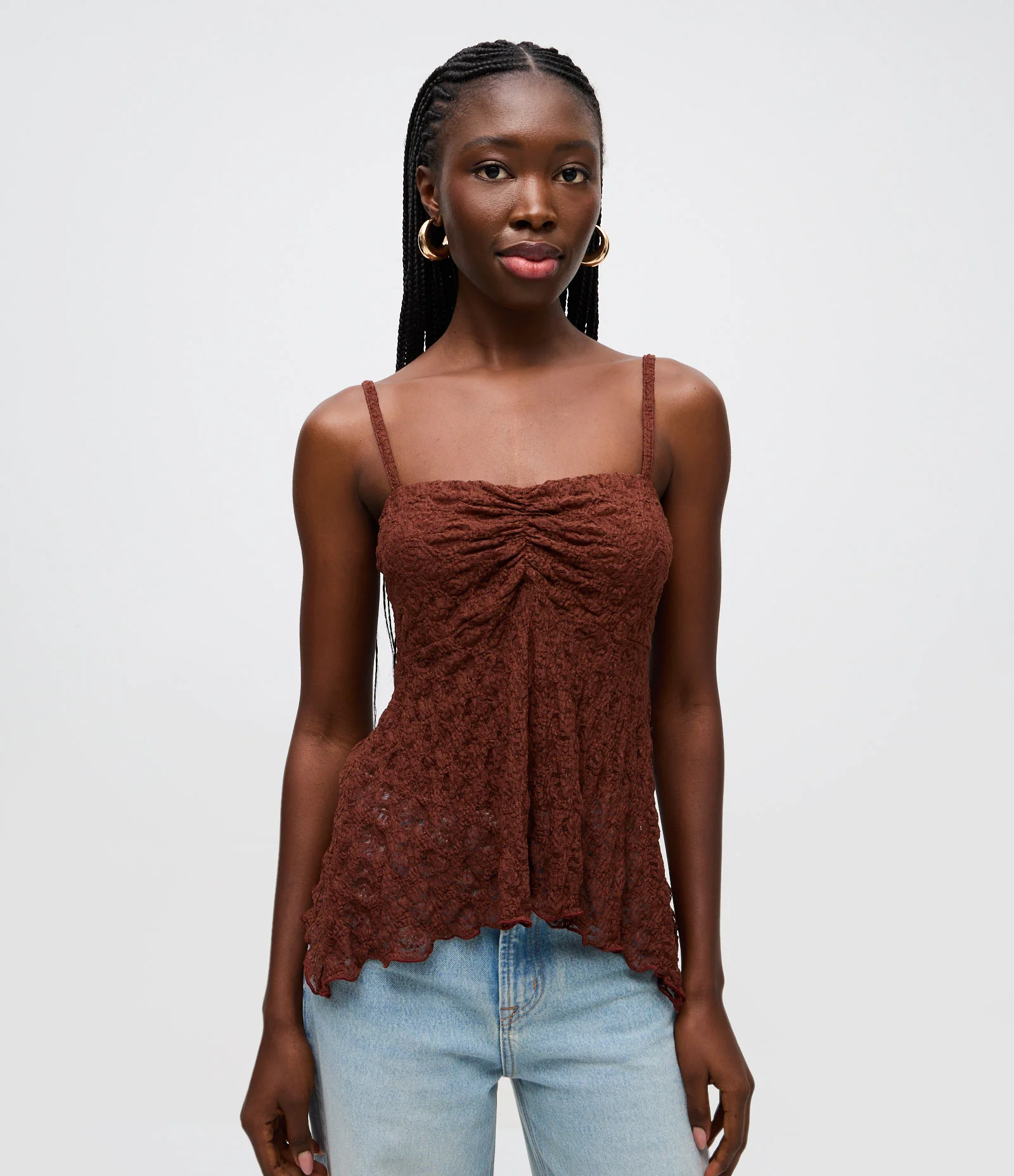 Blusa Peplum em Renda com Alcinha Marrom 1