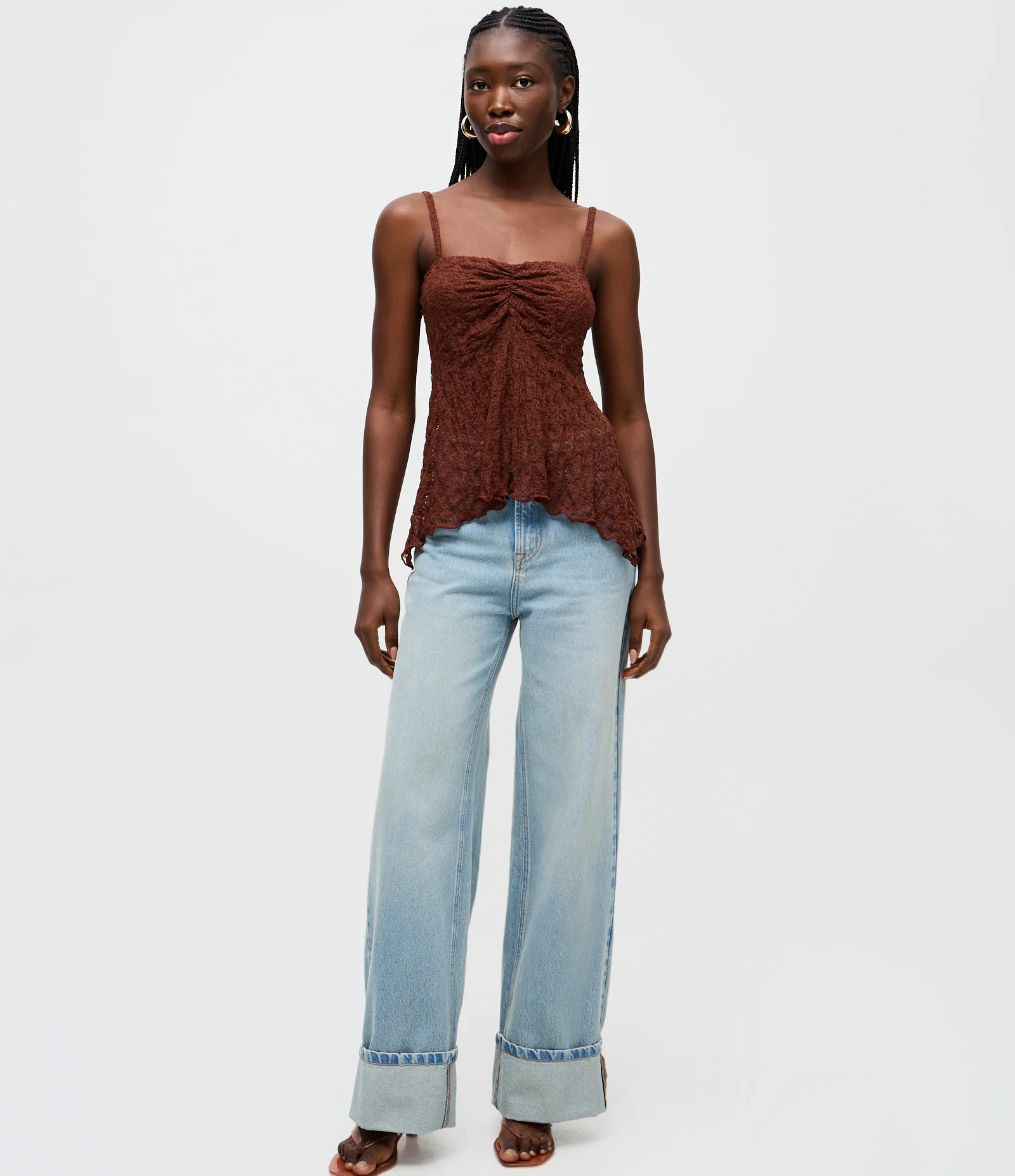 Blusa Peplum em Renda com Alcinha Marrom 2