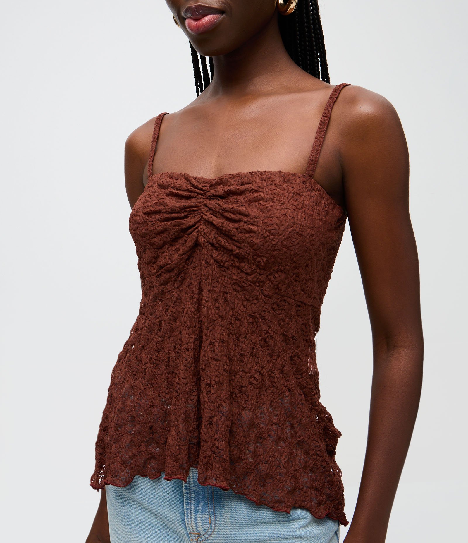 Blusa Peplum em Renda com Alcinha Marrom 3