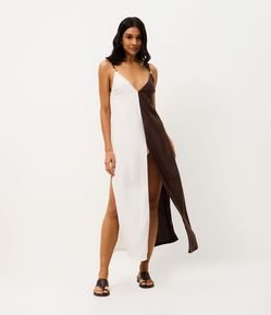 Saída de Praia Vestido Bicolor com Aviamento nas Alças