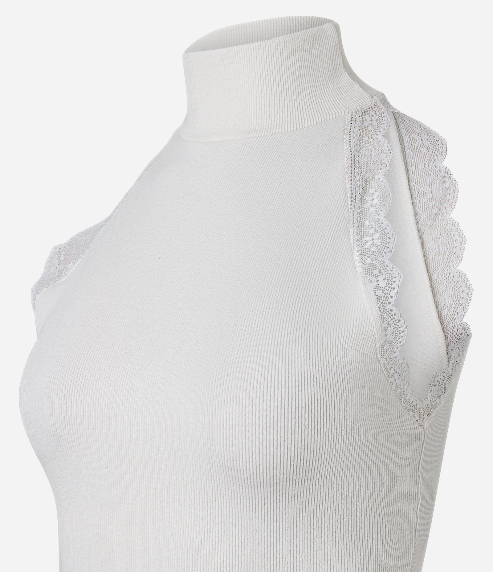 Blusa Regata Gola Halter em Ribana com Aplicação de Renda Branco 2