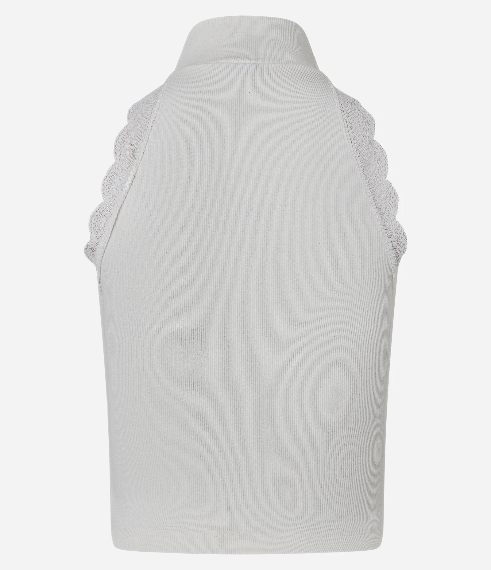 Blusa Regata Gola Halter em Ribana com Aplicação de Renda Branco 3