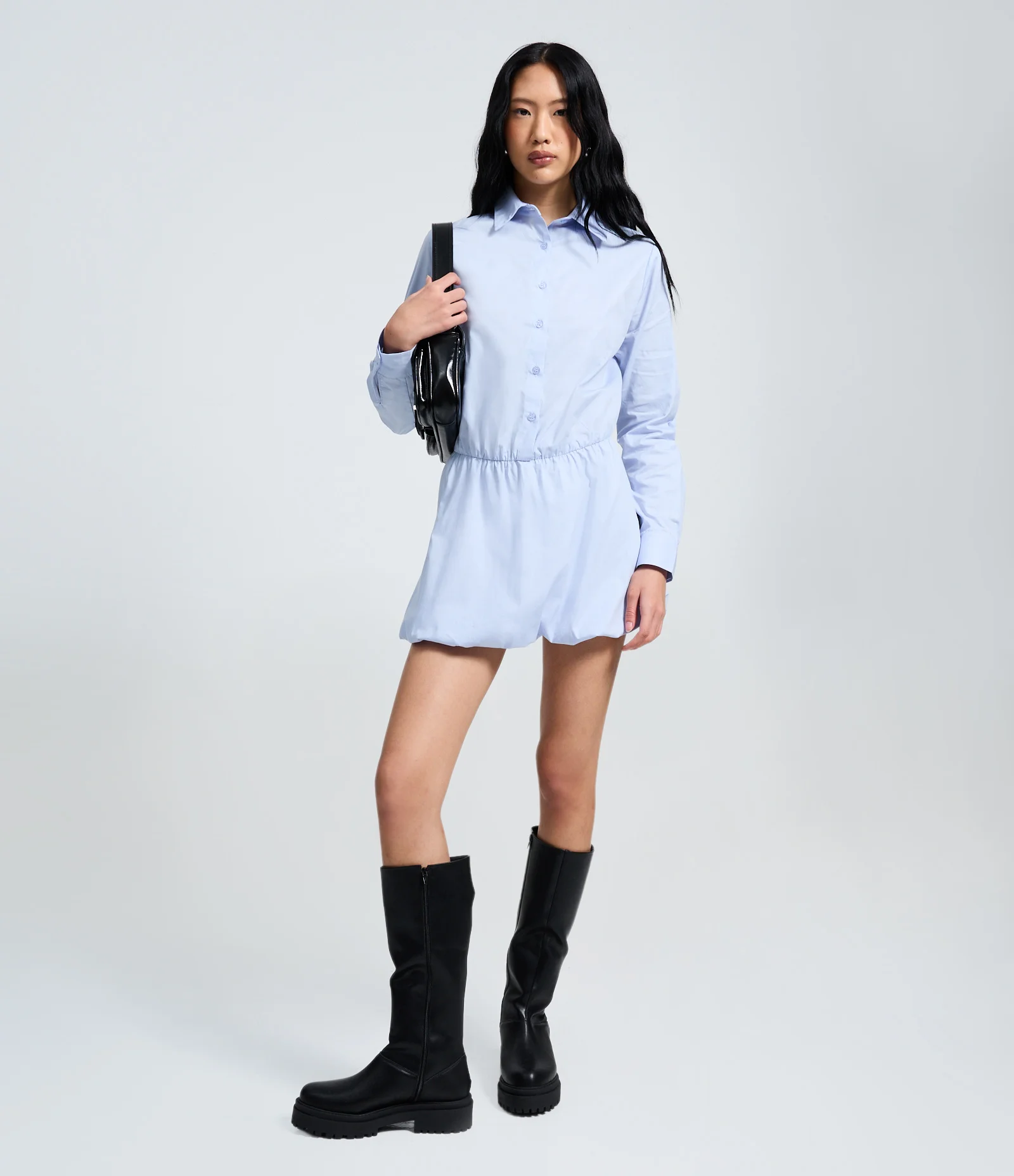 Vestido Camisa Curto com Saia Balonê Azul 1