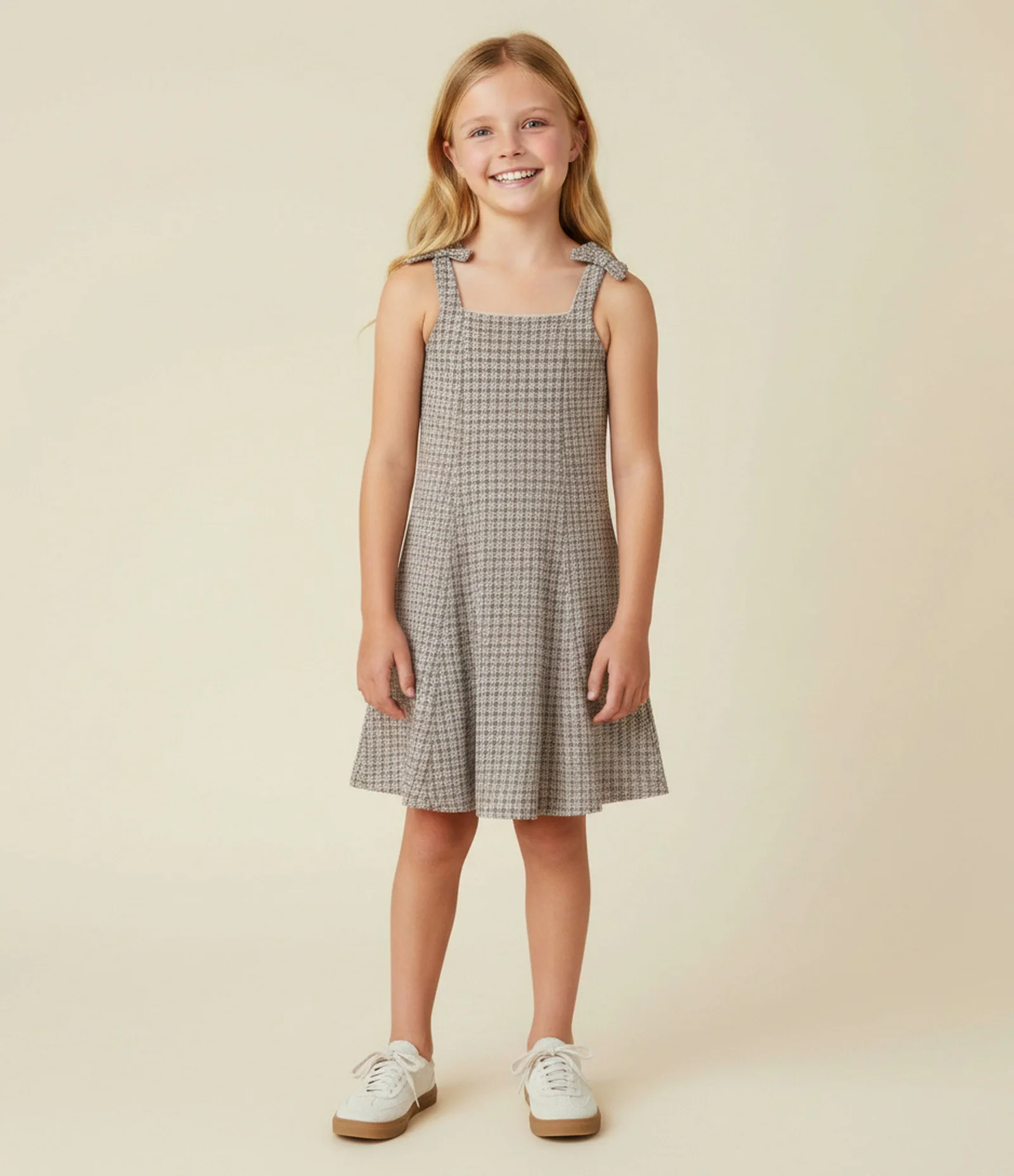 Vestido Infantil Tweed Texturizado com Laços - 5 a 14 Anos Cinza 1