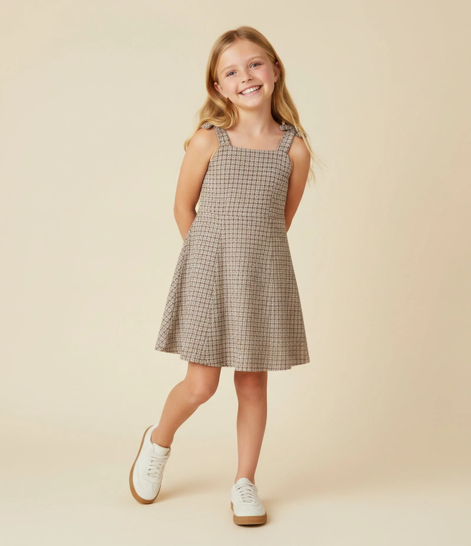 Vestido Infantil Tweed Texturizado com Laços - 5 a 14 Anos Cinza 2