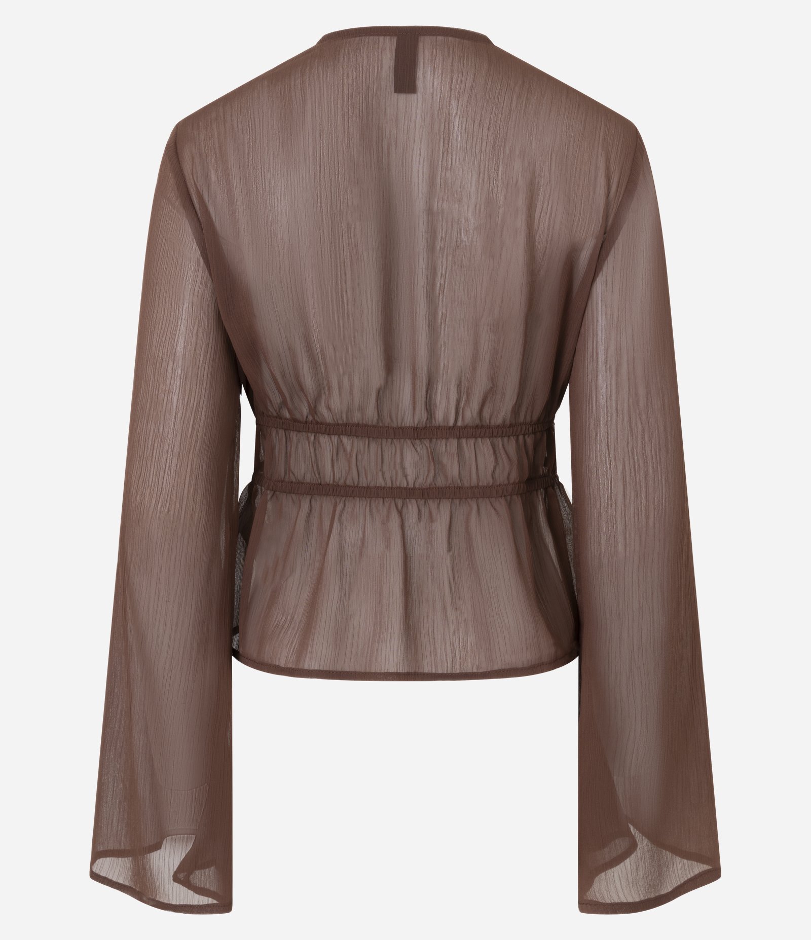 Blusa Manga Longa em Chiffon com Decote V Marrom 3