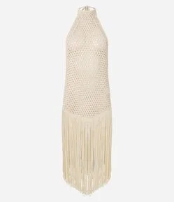 Saída de Praia Vestido com Efeito Crochê e Franjas