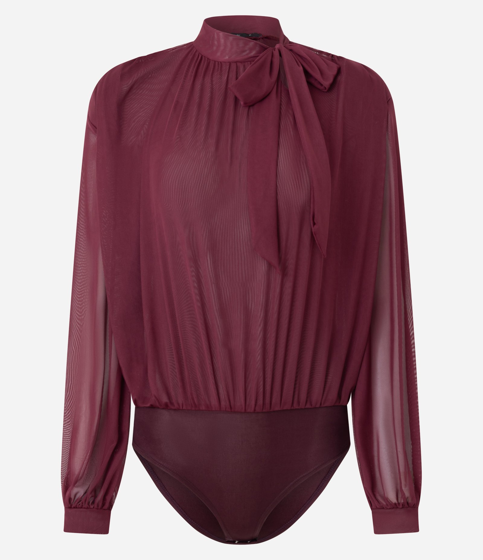 Body em Tule com Gola Laço e Manga Longa Vermelho 1