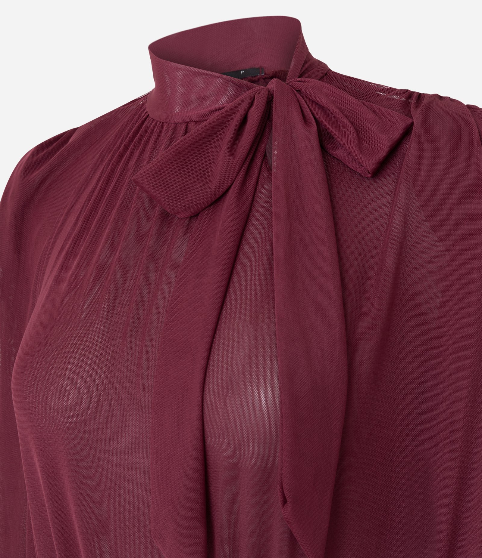 Body em Tule com Gola Laço e Manga Longa Vermelho 2