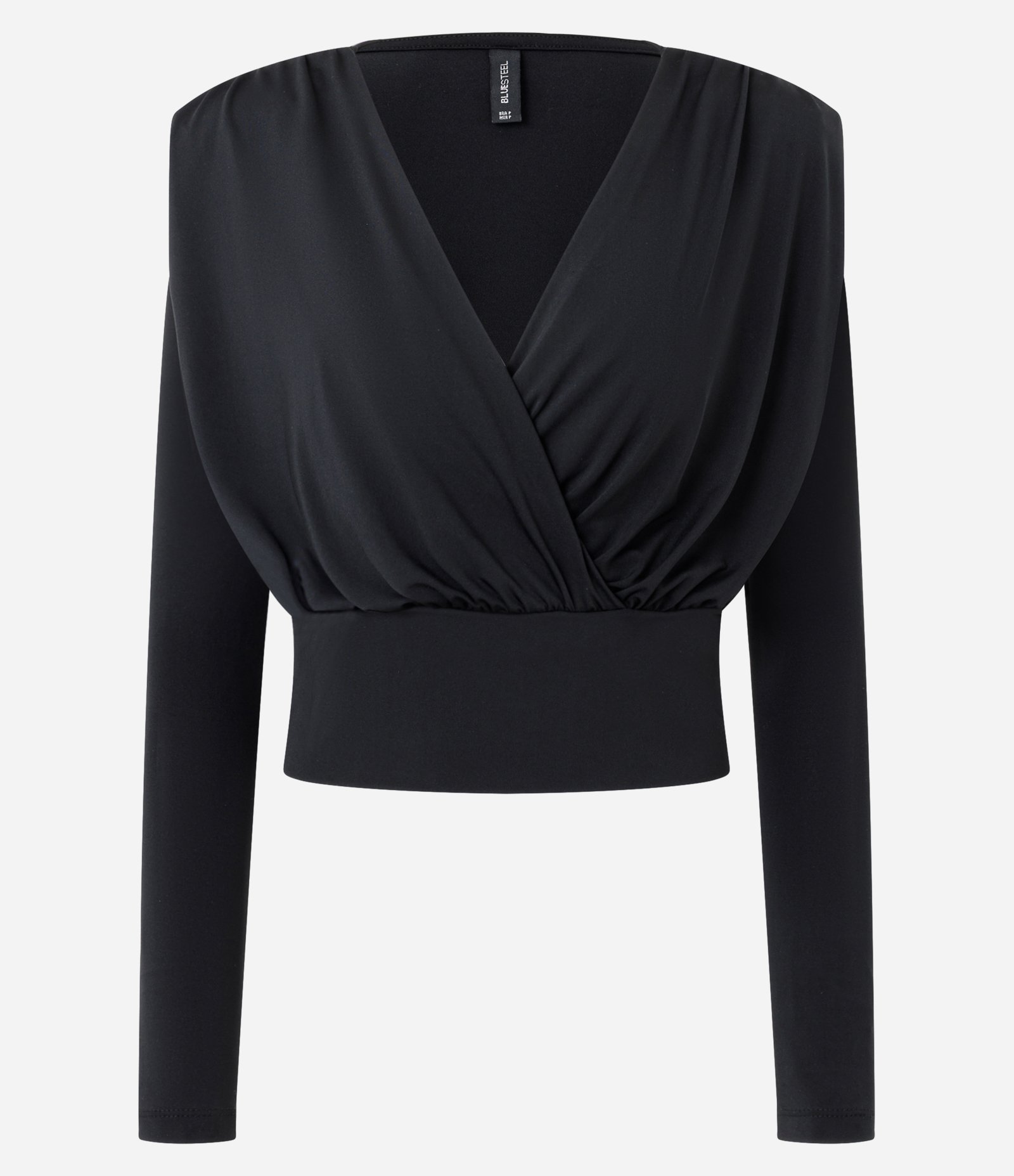 Blusa Manga Longa Transpassada em Microfibra Preto 5