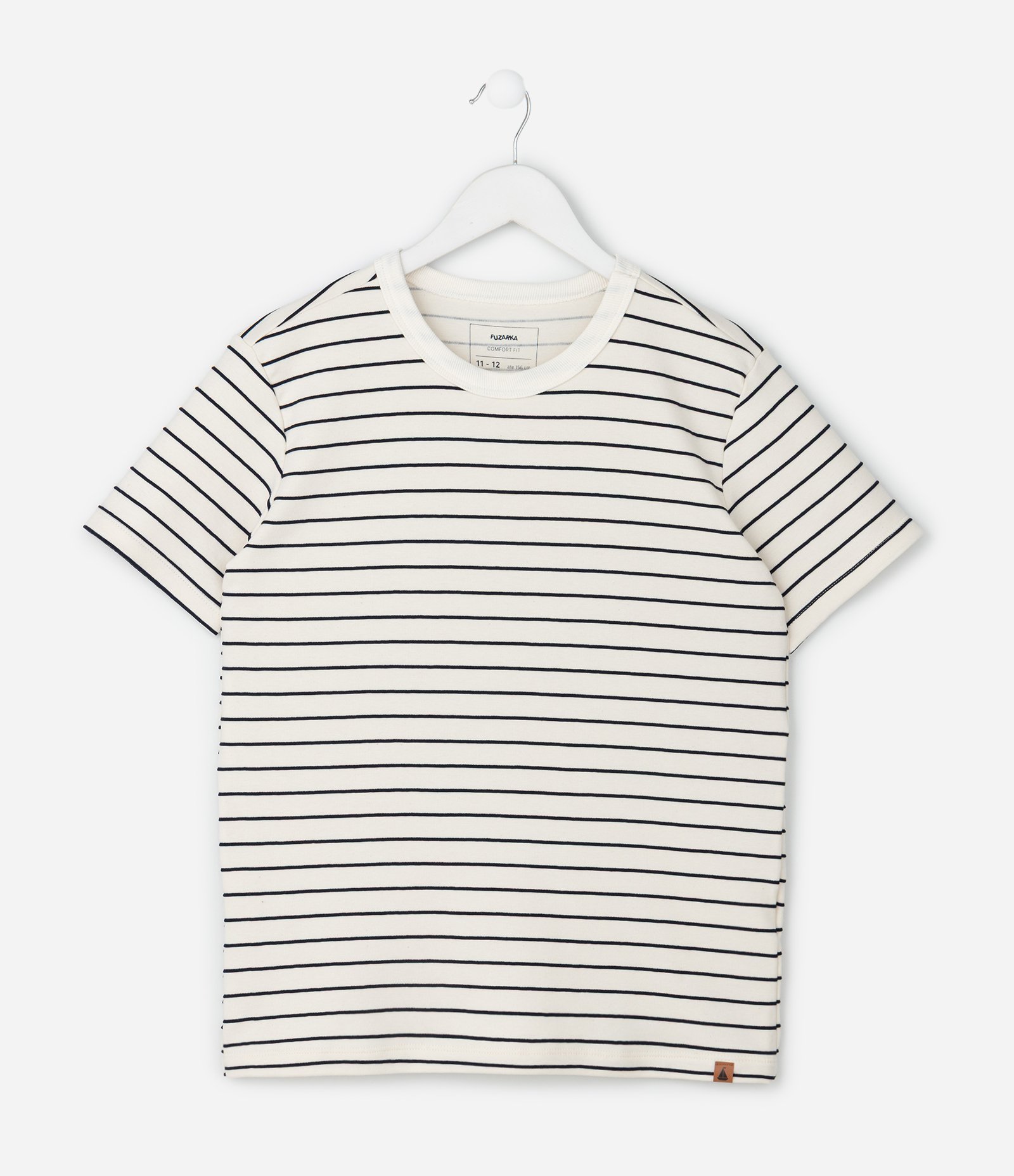 Camiseta Infantil Listra Trabalhada em Relevo – Tam 5 a 14 Anos Branco/Azul 1