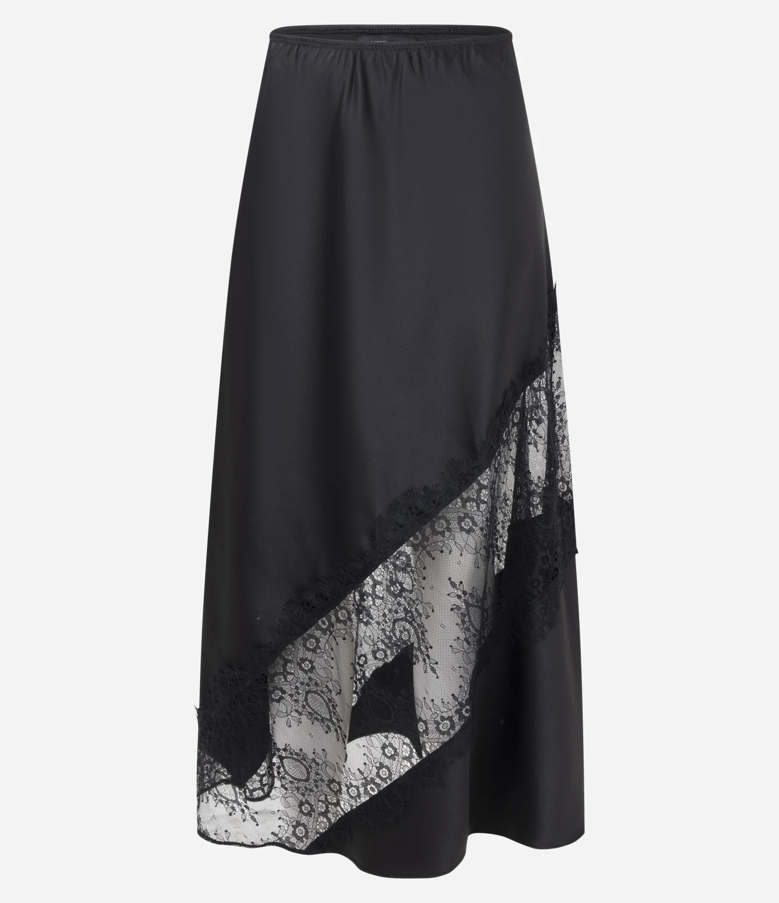 Saia Midi em Cetim com Entremeio de Renda Preto 1