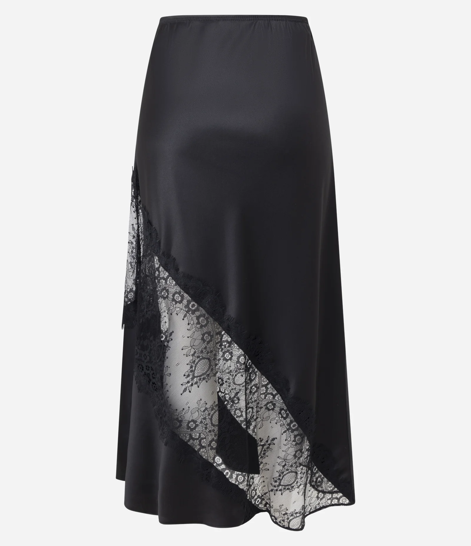 Saia Midi em Cetim com Entremeio de Renda Preto 2