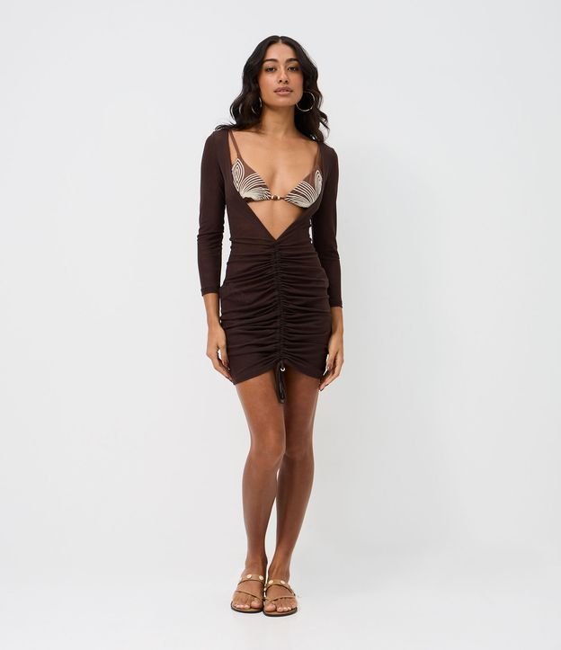 Saída de Praia Vestido em Tule com Franzidos