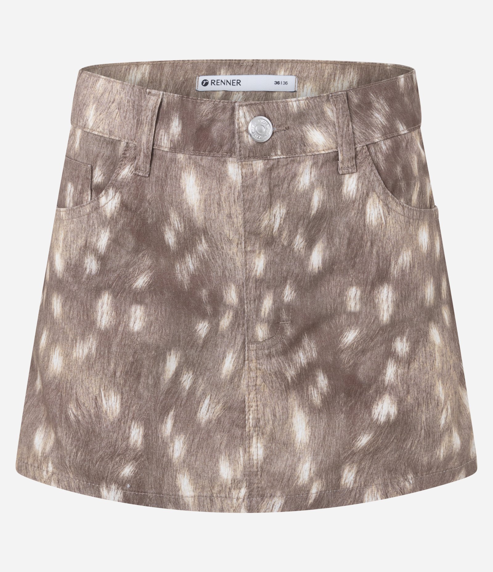 Minissaia em Sarja com Estampa Animal Print Bambi Marrom Clara 1