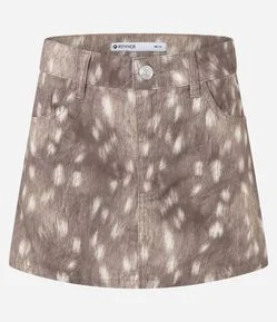Minissaia em Sarja com Estampa Animal Print Bambi