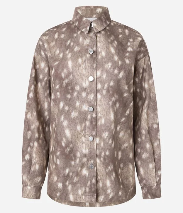 Jaqueta Oversized em Sarja com Estampa Animal Print Bambi