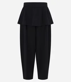 Calça Cenoura em Crepe com Saia Sobreposta