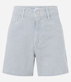 Short Sarja Mom Listrado com Cintura Alta