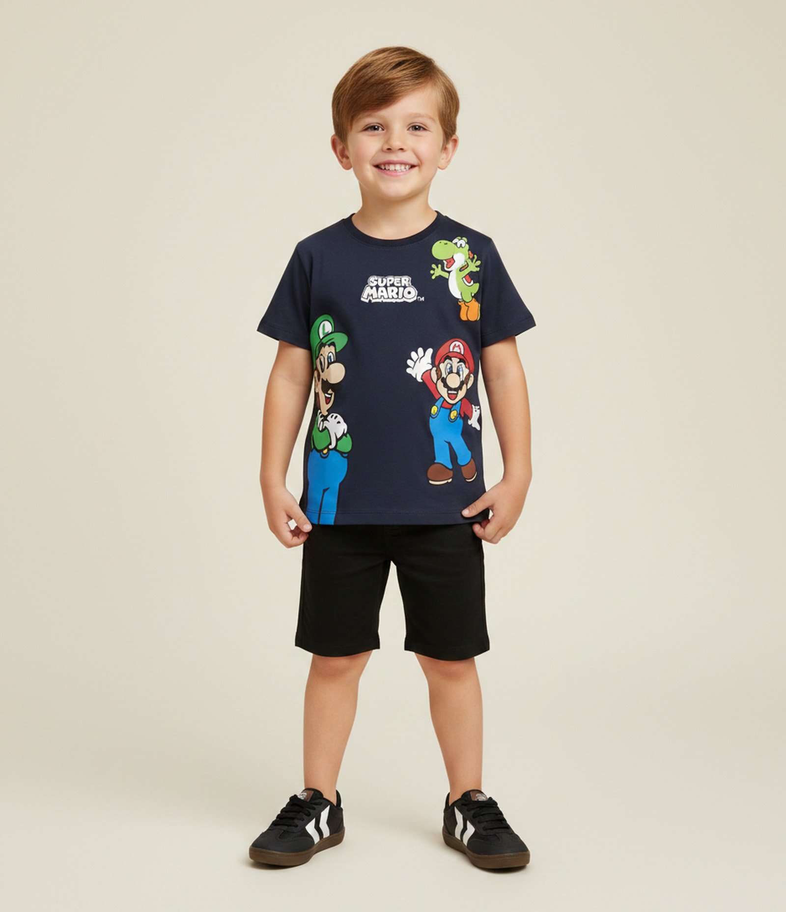 Camiseta Infantil Manga Curta Estampa Super Mario – Tam 4 a 10 Anos Azul Escuro 1