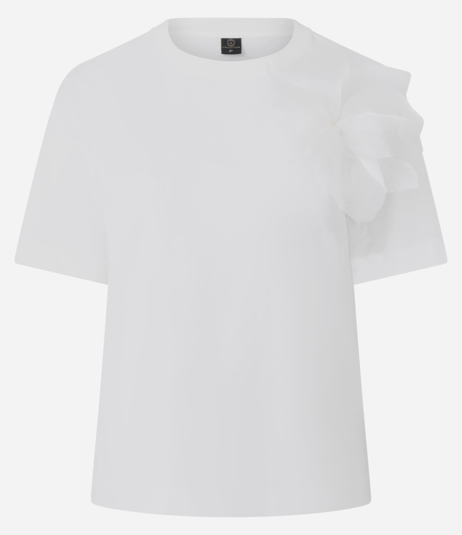 Camiseta em Algodão com Aplicação de Flor Volumosa Branco 1