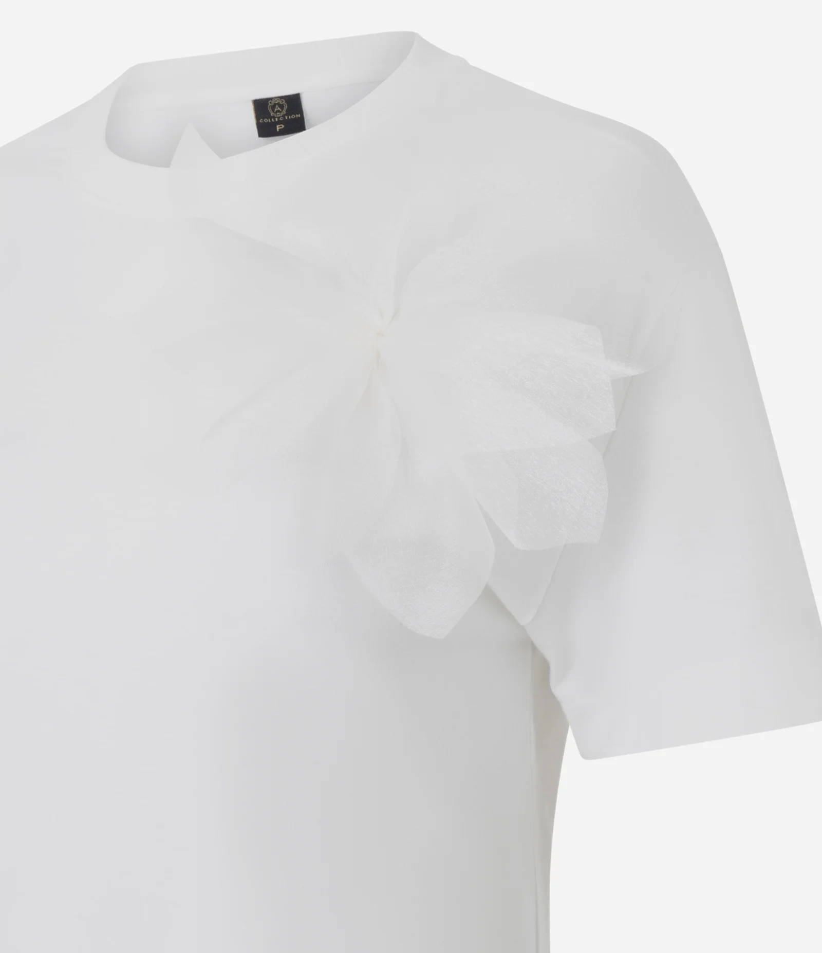 Camiseta em Algodão com Aplicação de Flor Volumosa Branco 2