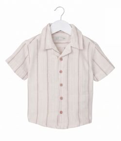 Camisa Infantil Relaxed Listrada em Algodão Texturizado - Tam 1 a 6 Anos
