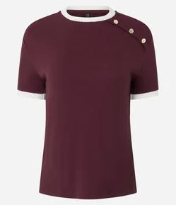 Blusa Manga Curta em Ribana Com Botões no Ombro