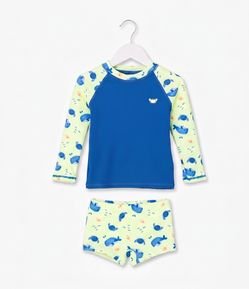 Conjunto Praia Infantil UV Estampa Tubarãozinho - Tam 1 a 4 Anos