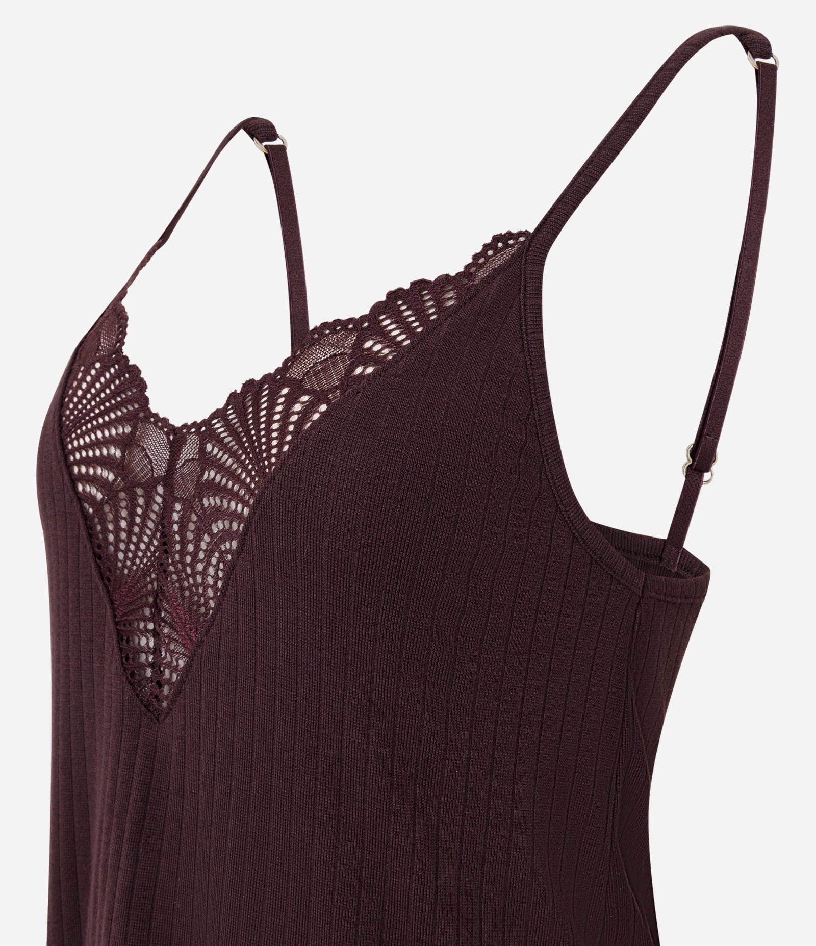 Pijama Longo em Ribana com Detalhe de Renda Marrom 6