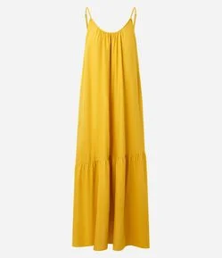Vestido Longo em Viscolinho com Decote U e Alças Finas