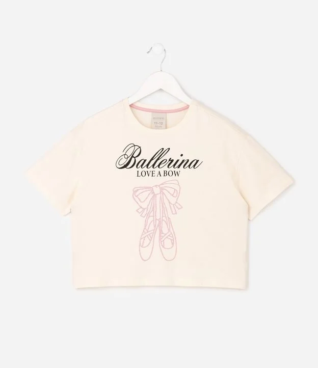 Camiseta Infantil Boxy com Estampa Ballerina – Tam 5 a 14 Anos