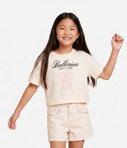Camiseta Infantil Boxy com Estampa Ballerina – Tam 5 a 14 Anos