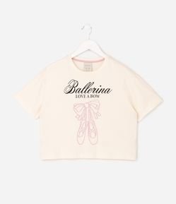 Camiseta Infantil Boxy com Estampa Ballerina – Tam 5 a 14 Anos