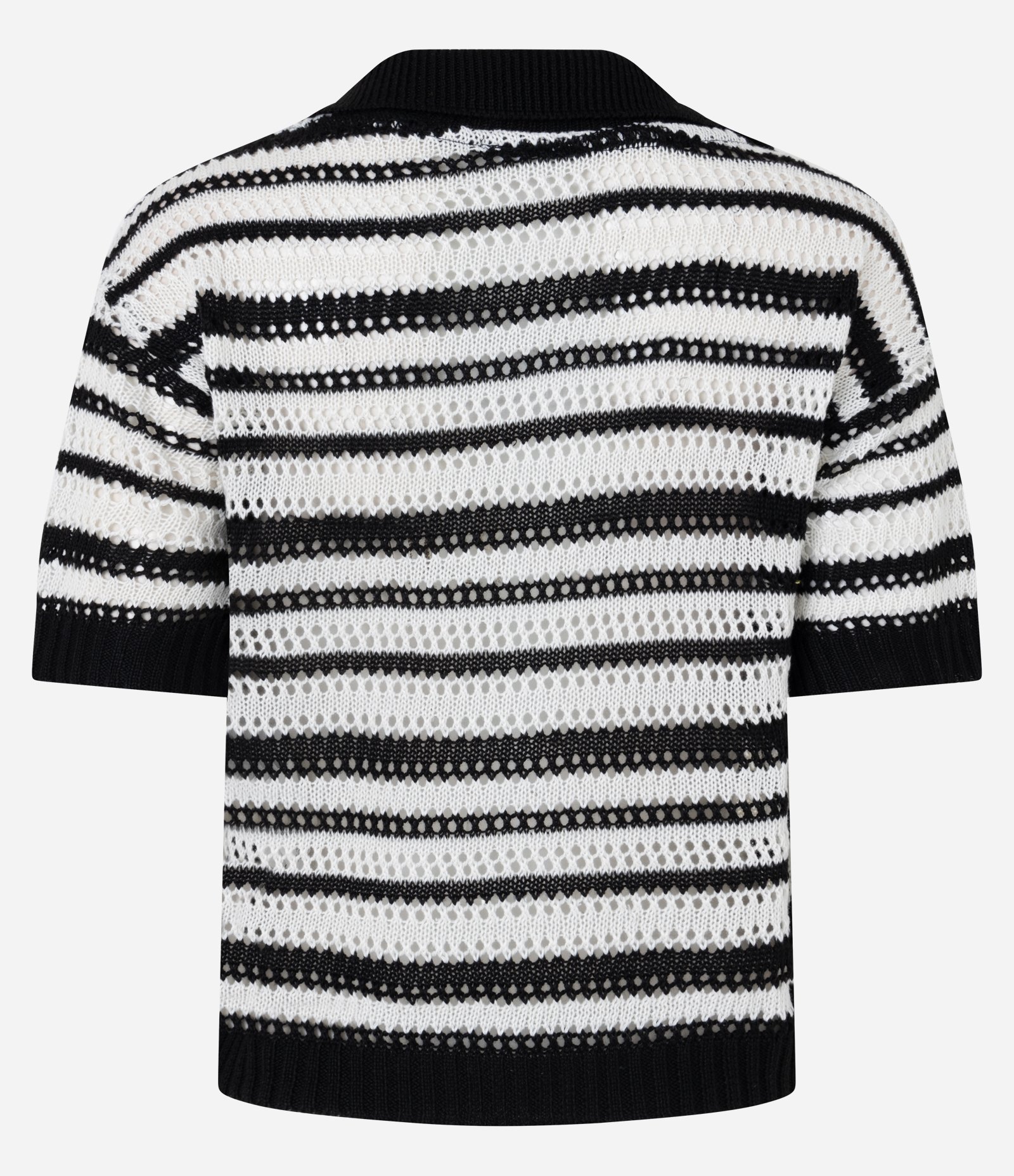 Blusa Polo em Tricô Listrado com Ponto Aberto Branco e Preto 3