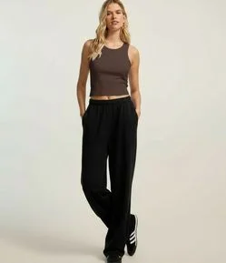 Blusa Cropped sem Manga em Algodão com Textura Canelada