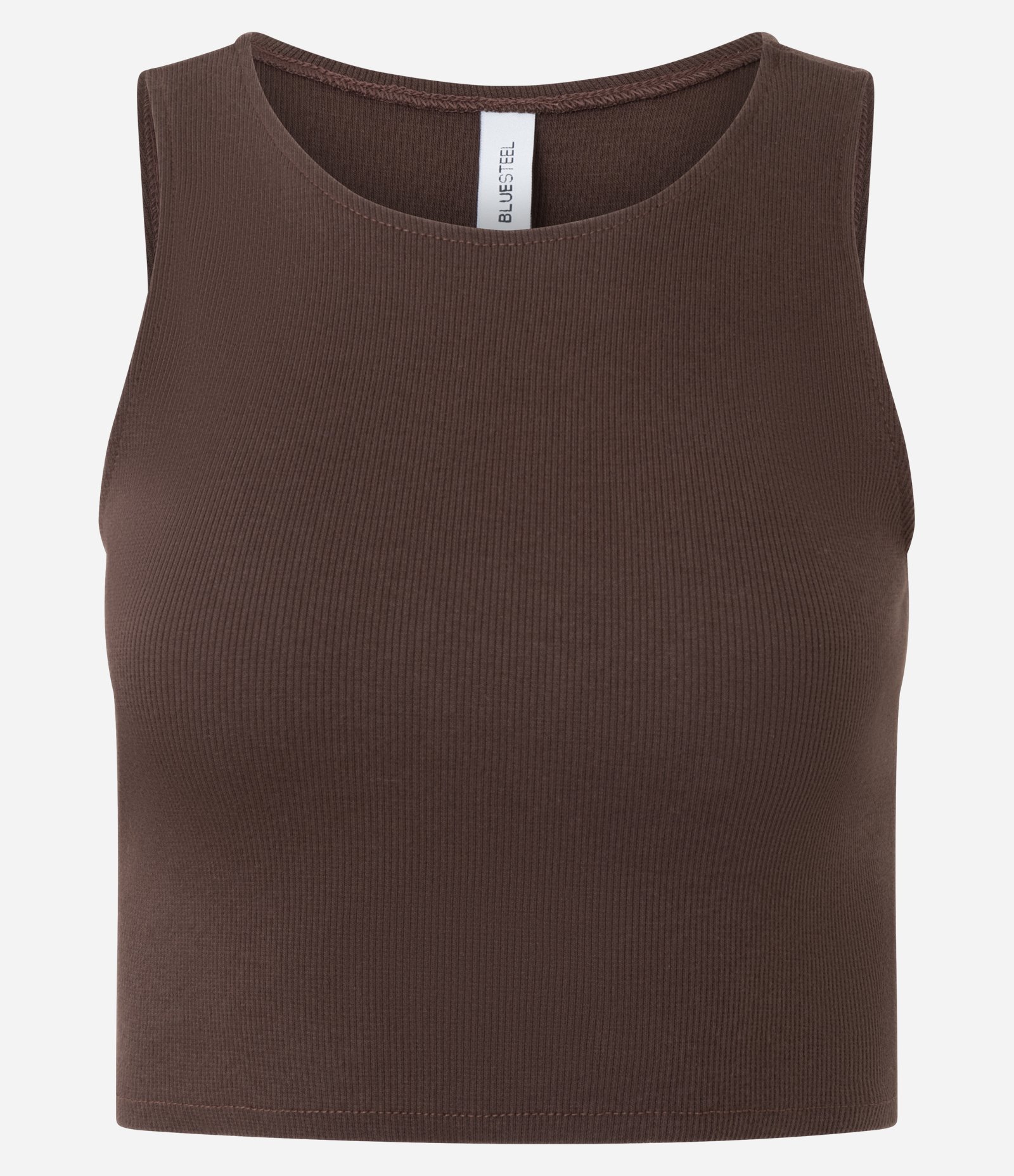 Blusa Cropped sem Manga em Algodão com Textura Canelada Marrom 3