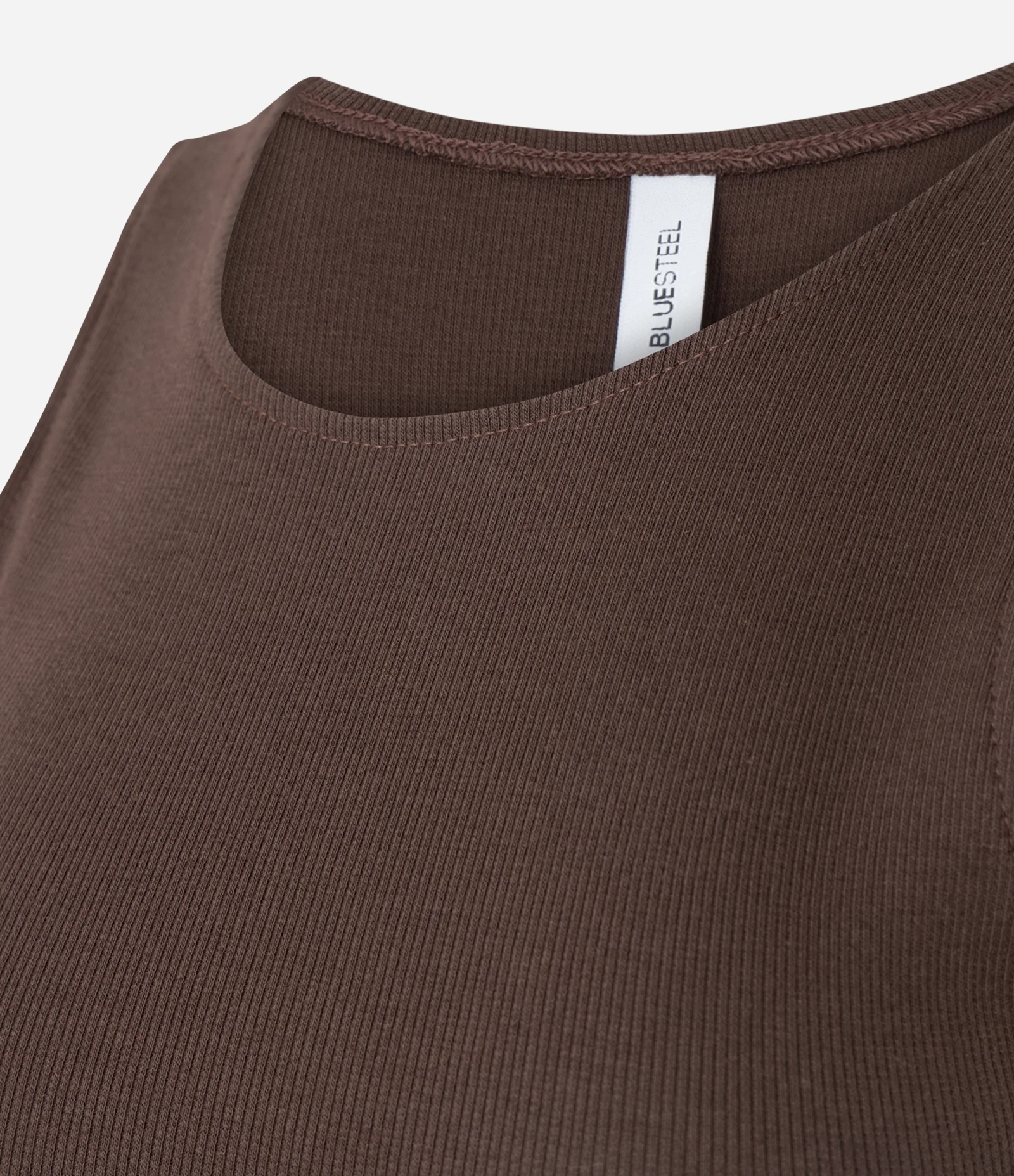 Blusa Cropped sem Manga em Algodão com Textura Canelada Marrom 4